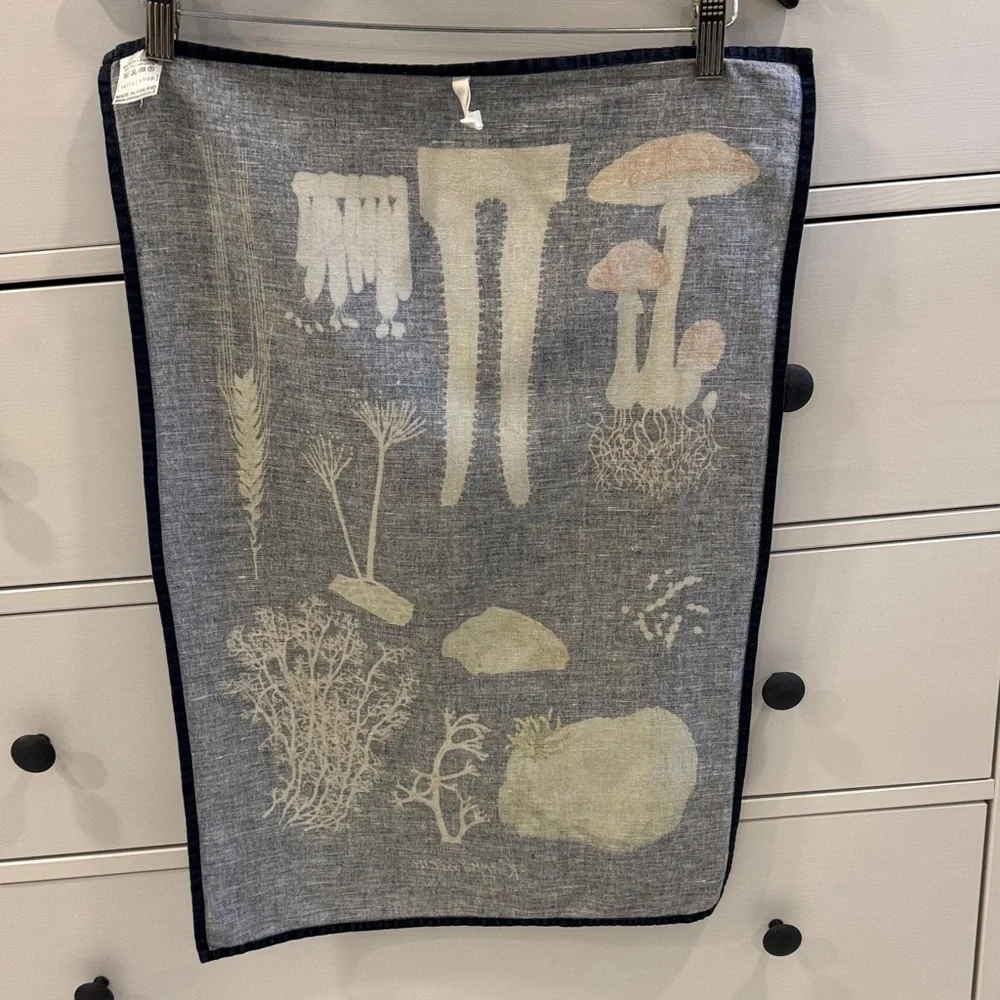 Vintage Mushroom Patterned Linen Cotton Blend Tea Towel